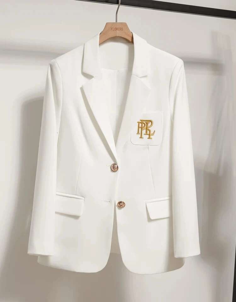 Women Suit Jacket Casual Office Formal Coat Embroidery White Blazer Single Breasted High Quality