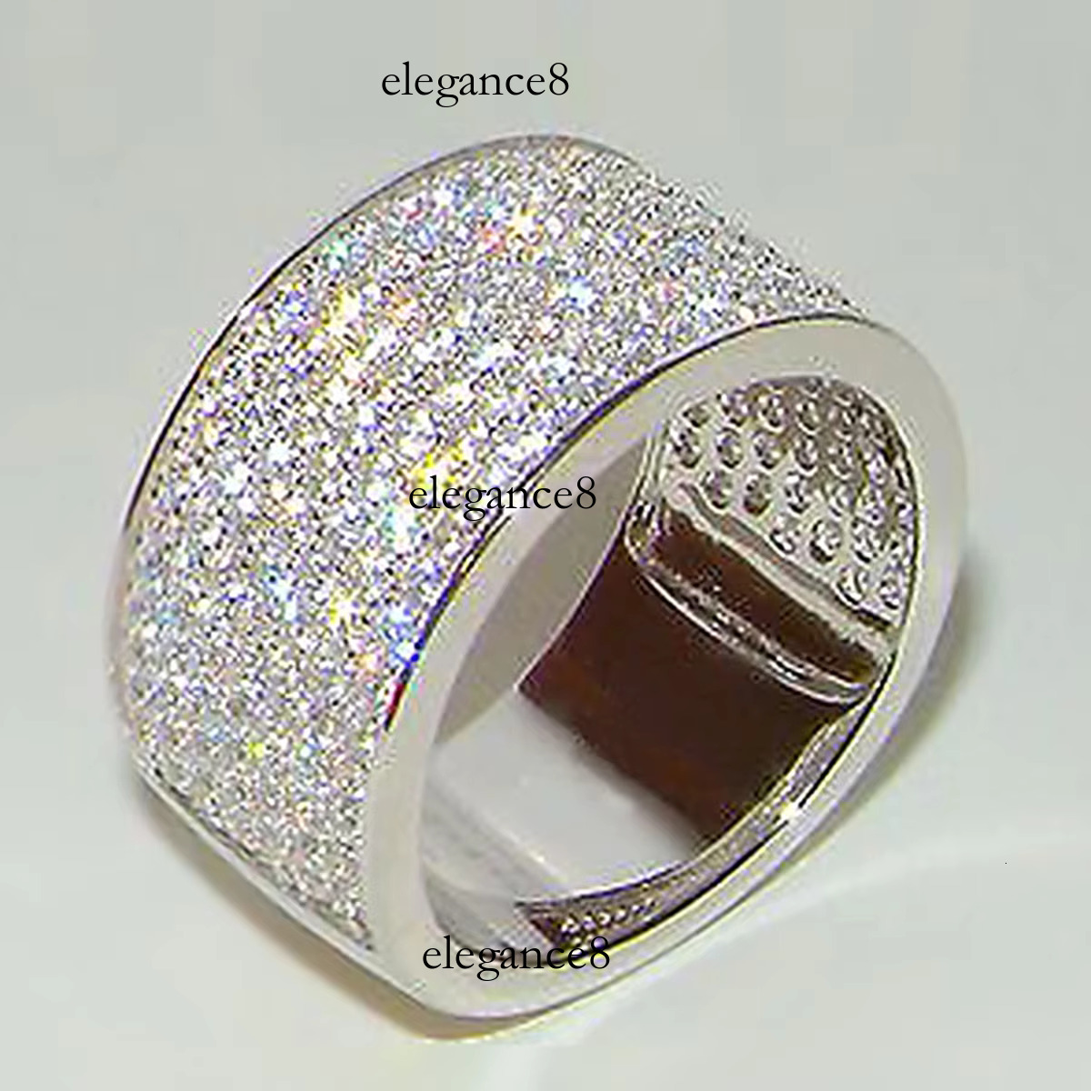 Grass Stone Exquisite Shining Simulated Silica Broadband Wedding Engagement Silver Plated Zircon Ring Jewelry Women