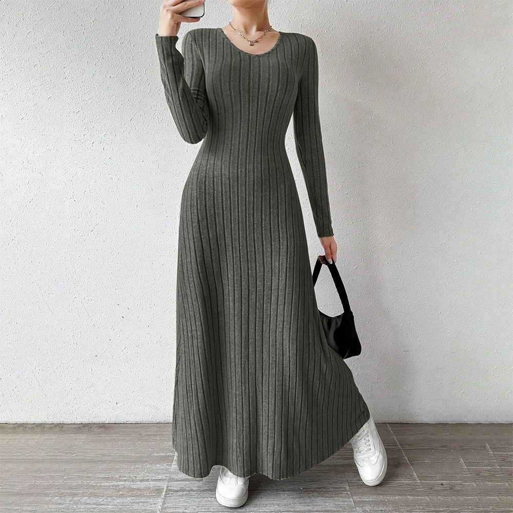 Mia Muse Womens Dresses All Season Office Lady Ventilate Solid Color Waist In Long Sleeve MIDI Lettuce Trim Suitable f 250226