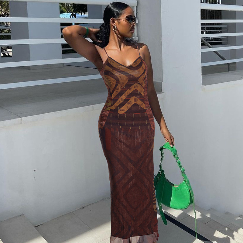 Women's New4 Summer New Product Fashionable Printed Sexy V-Neck Bareback Slimming Strap Dress For Women