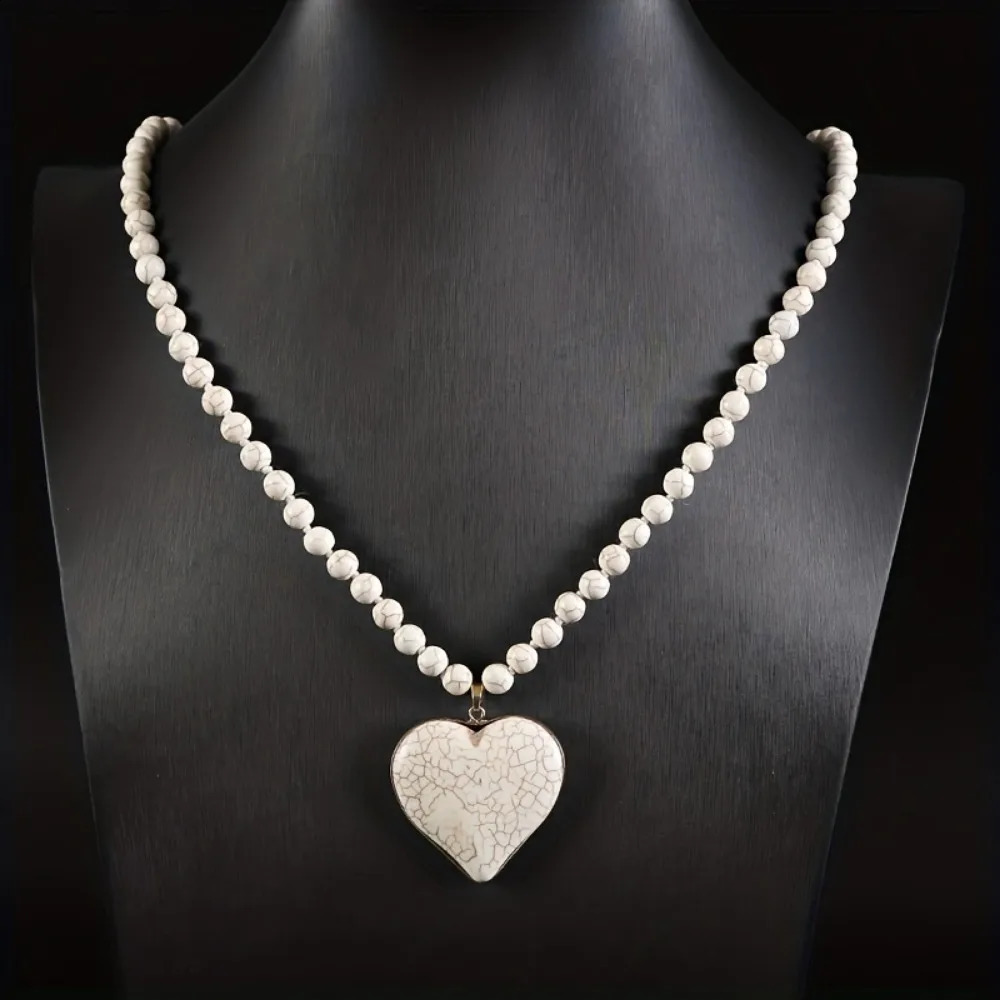 Bohemian Ethnic Style Turquoise Handmade Beads Vintage Long Necklace Love Stone Pendant Necklace Jewelry 250228