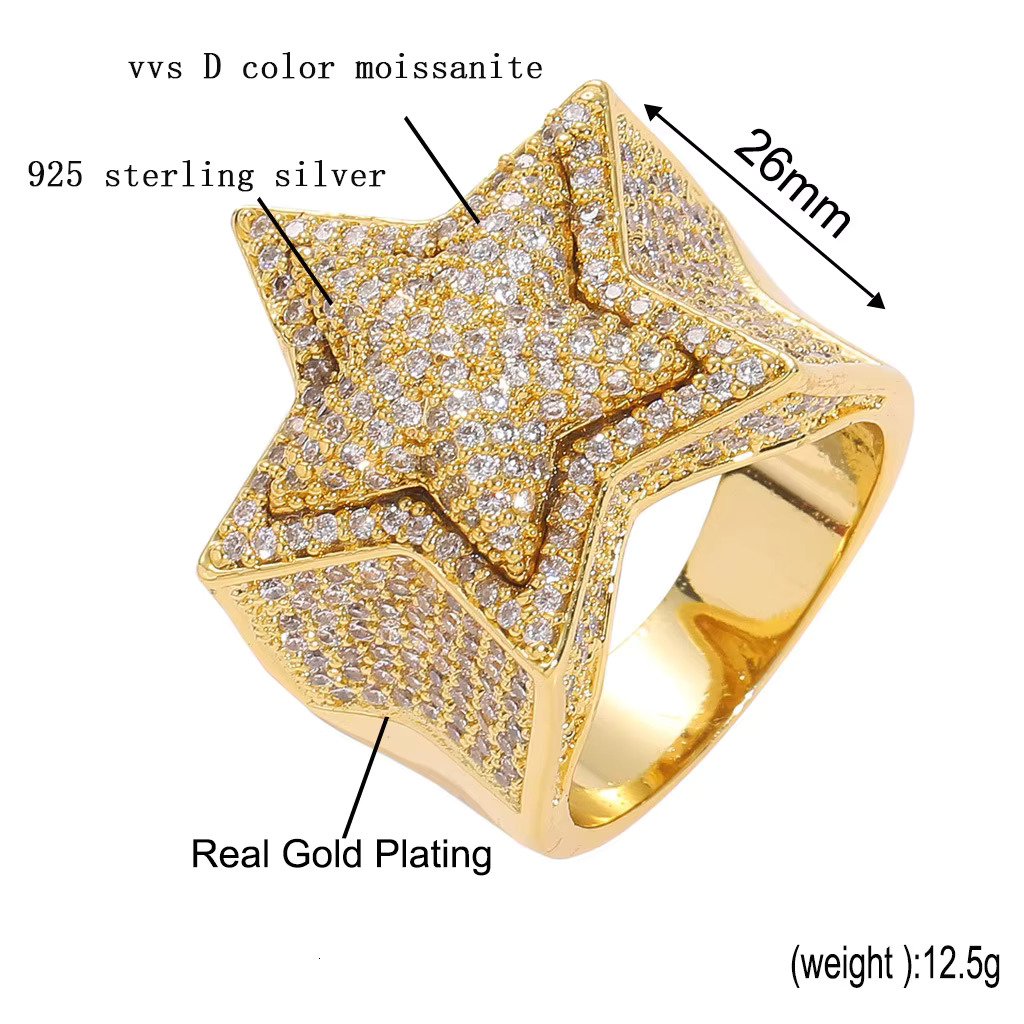 Bass star ring pure sier hip-hop couple engagement VVS pyroxene passed the tester