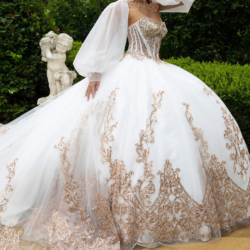 White Shiny Quinceanera Dresses Ball Gown Off Shoulder Applique Lace Beads Tull Corset Sweet 16 Dress Vestidos 15 De Anos