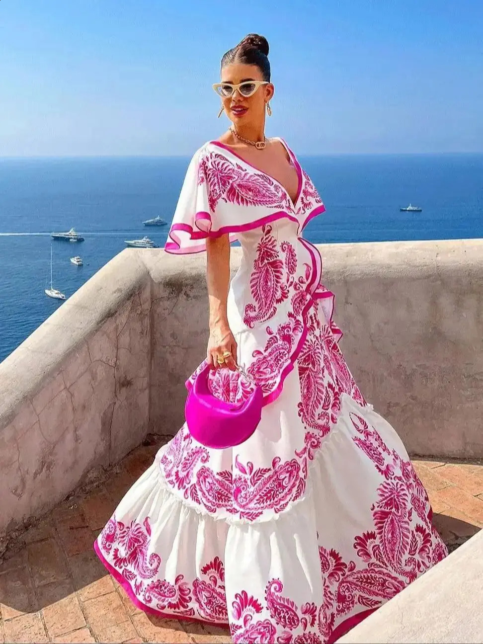Shadow Cap Midi Dresses Women Cloak Sleeves Dress V Neck Halter Boho Summer Party Evening Female Dresses Summer Dress 250226