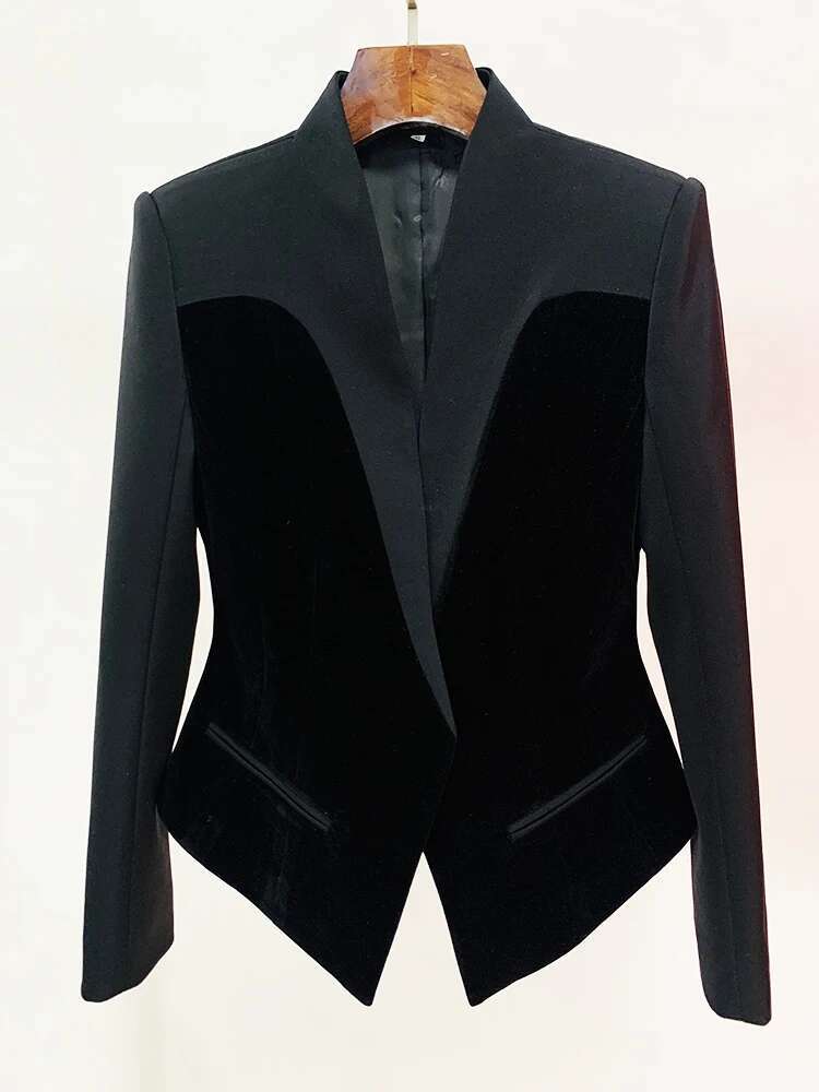 HIGH STREET Newest 2024 Designer Jacket Women's Slim Fitting Patchwork Veet Blazer