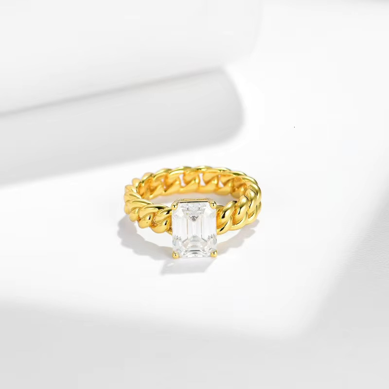 Wholesale Fashion Hip Hop Jewelry Solitaire Rings 925 Silver Emerald Cut Moissanite Diamond Cuban Rings 3Ct for Men Women
