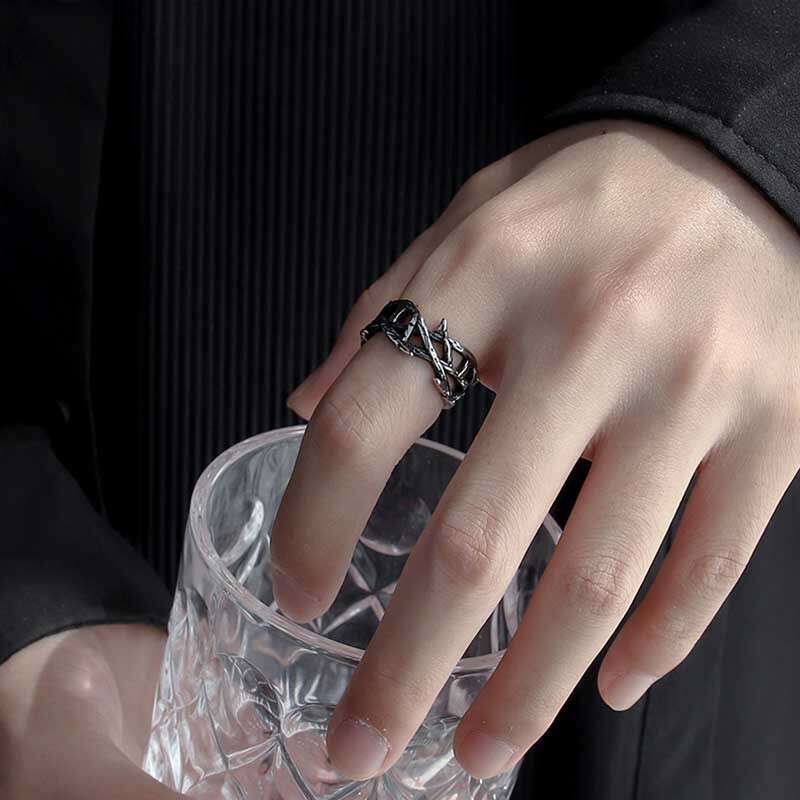 Feiyu Personality Thorn Vine Men's Punk Fashion Handmade Silver Daily Versatile Leisure Ring