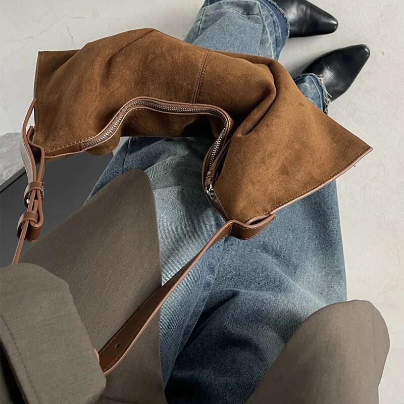 Vintage Faux Suede Slim Tote Bags For Women Designer Handbags And Purses New In Large Capacity Underarm Shoulder Bag