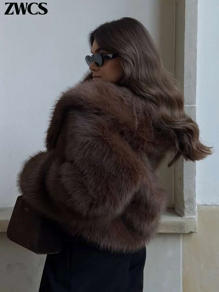 Vintage Red Fur Coats Women Solid Lapel Long Sleeve Thicken Warm Jacket 2024 Autumn Winter New Female Chic Loose Outwear