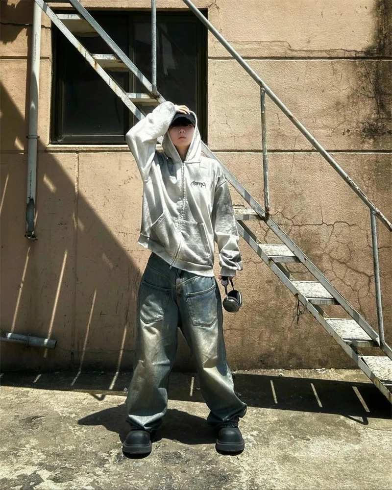 High Quality Project G/R American Vintage High Street Vibe Style Loose Tie Dyed Zipper Hoodie Coat Trendy Mens Street Hip Hop 250226