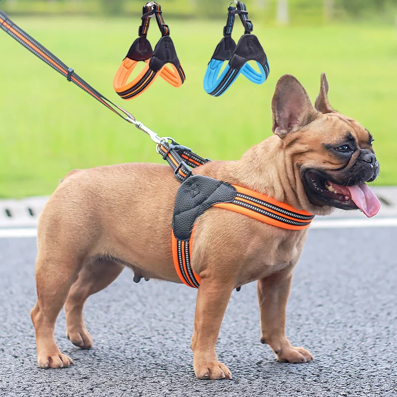 Reflective French Bulldog Pet Harness and Leash Set Cozy Mesh Dog Harnesses for Small Medium Dogs Pets Accessories smycz dla psa 250224