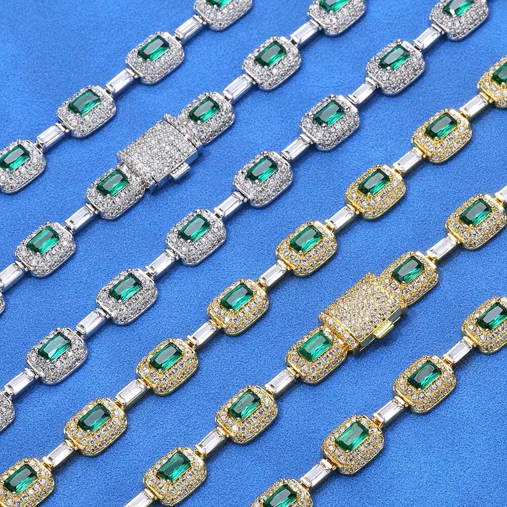 Hip Hop Jewelry Handmade Set Dia Necklace with Green Square Zircon Sparkg Ice wer Exquisite Christmas Gift