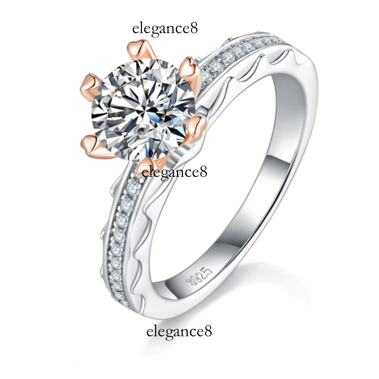 Fashion 1.0ct Carbon Silica Two tone Round Simple Sier Plated Ring Wedding