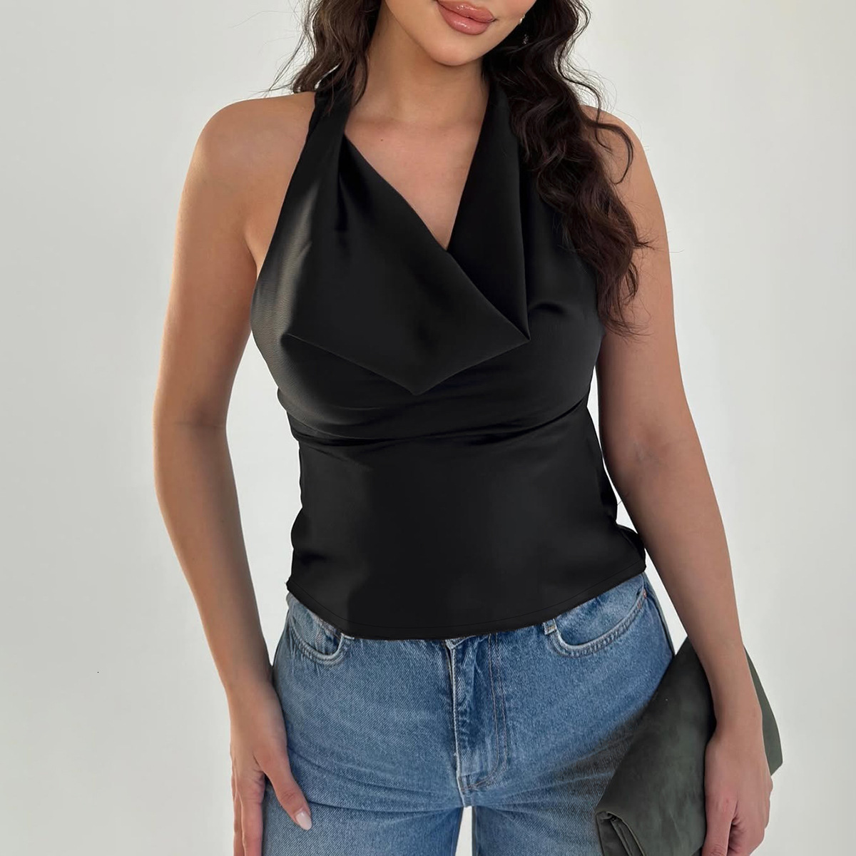 Women's Clothing New5 Spring/Summer New Product Fashionable Spicy Girl Sexy Backless Solid Color Slim Fit Lace Up Strapless Top