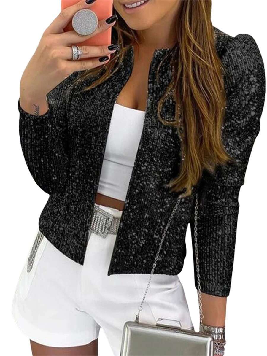Women Sequin Jackets Long Sleeve Open Front Cardigan Coat Fall Tops Outerwear For Club Party