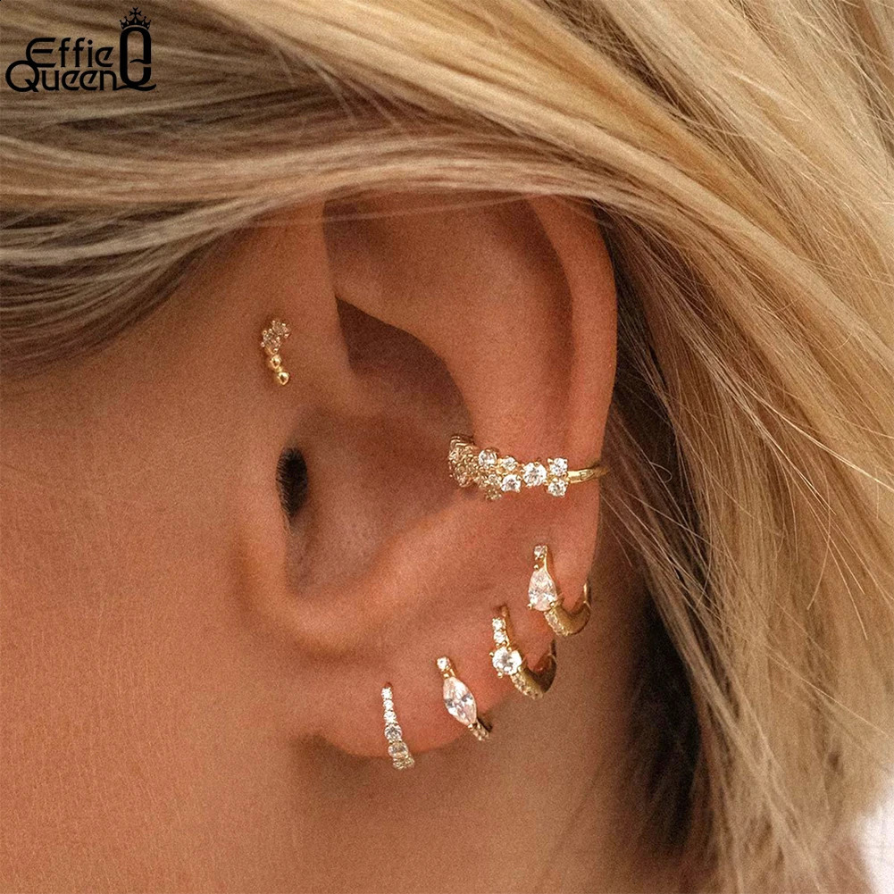 Effie Queen 925 Sterling Silver 14K Gold Hoop Earrings With A Shining Cubic Oval Zirconia Ear Accessory Party Present APE95 250228