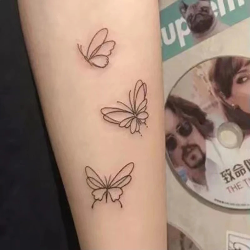 10PCS Butterfly Tattoo for Woman Black Flower Sketch Sticker Rose Blossom Temporary Waterproof 250219