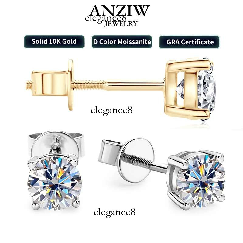 Solid 10K Stud D Color Moissanite Piercing Earrings 2ct Certified Yellow White Gold Jewelry for Men Women 1.2ct