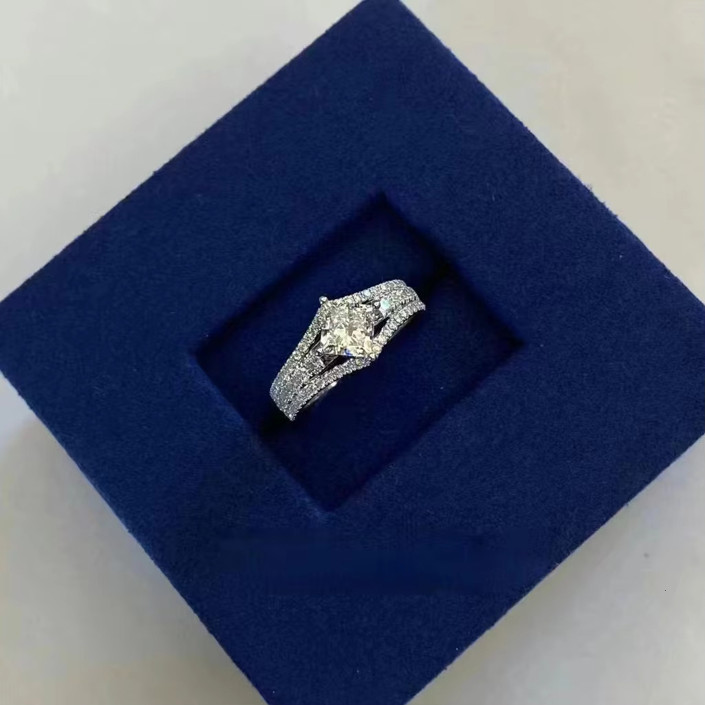 Women's square Moissanite dia sier plated multi-layer crown wedding ring D color
