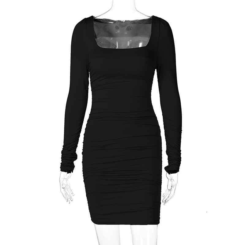 Hot Selling New4 Spring/Summer New Style Temperament Slim Fit Long Sleeved Pleated Solid Color Dress For Women's Fashion