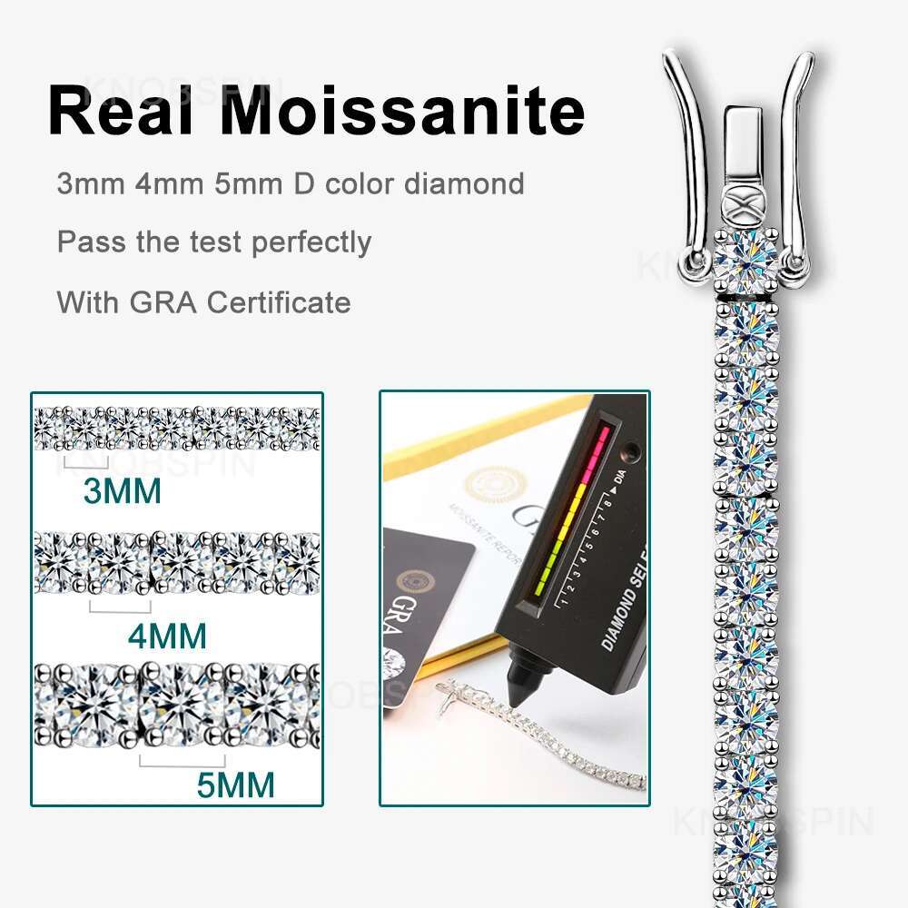 Knobspin 3mm 4mm Moissanite Tennis Bracelet Full Dia GRA Sier Plated Wedding Party Jewelry Bracelets for Women Man