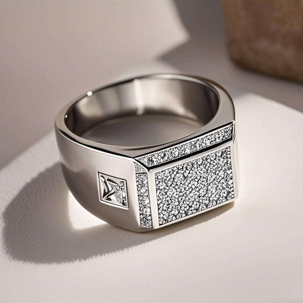 Feiyu hot selling rectangular geometric men's simple business fashion accessories zircon crystal silver engagement ring