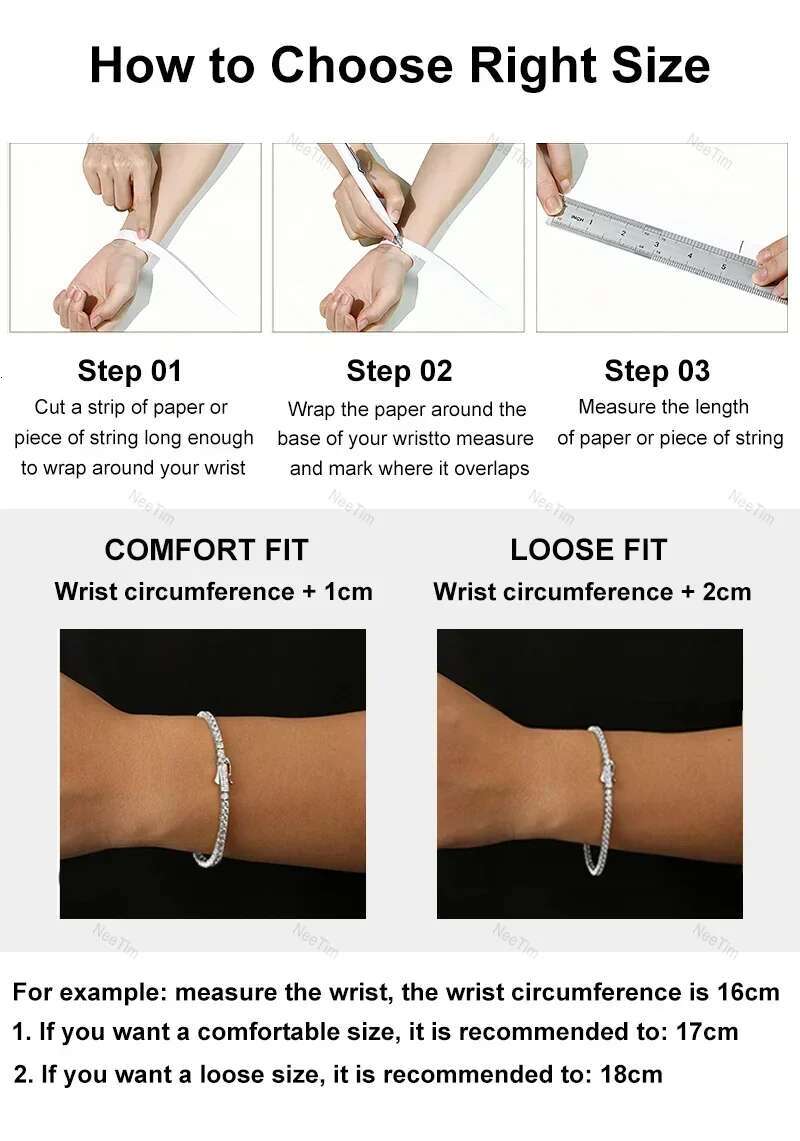 NeeTim 3/4/5mm Moissanite Tennis Bracelet S Sterg Sier Gold Plated with GRA Bracelets for Women Man Certified