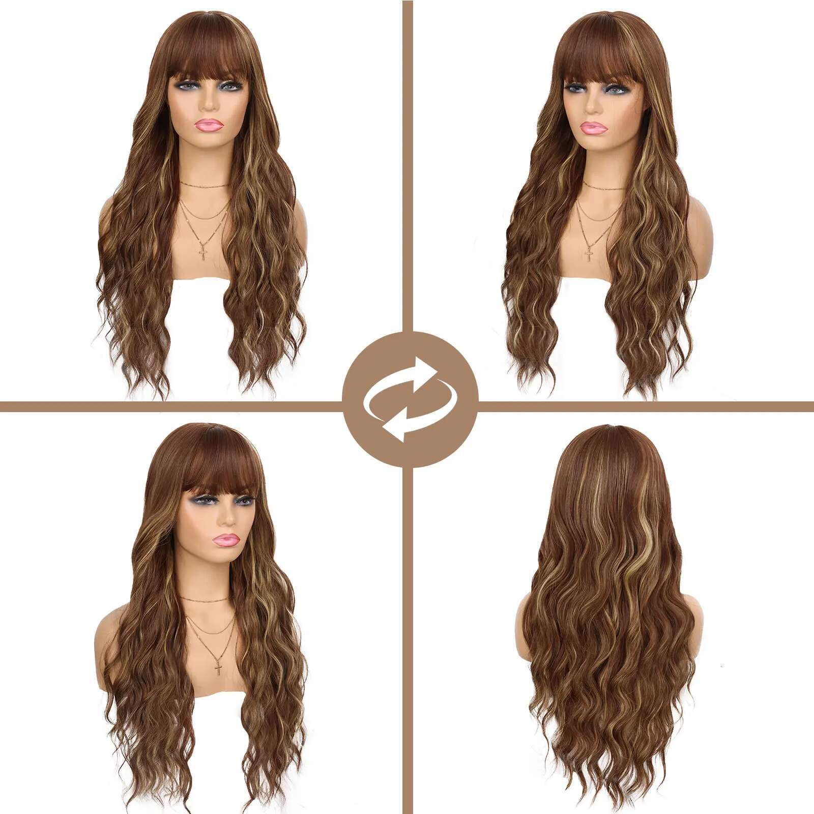 Synthetic Long Wave With Bangs For Women 28 Inches Curly Heat Resistant Black Hair Wig Daily Cosplay Selen
