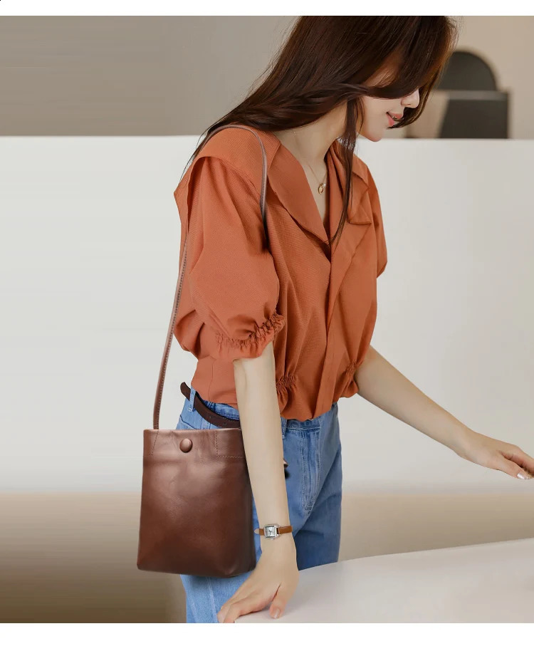 100% Genuine Leather Shoulder Bag Women Crossbody Purse er Top Layer Plant Tanned Cowhide Phone Vertical Soft Bag 250305