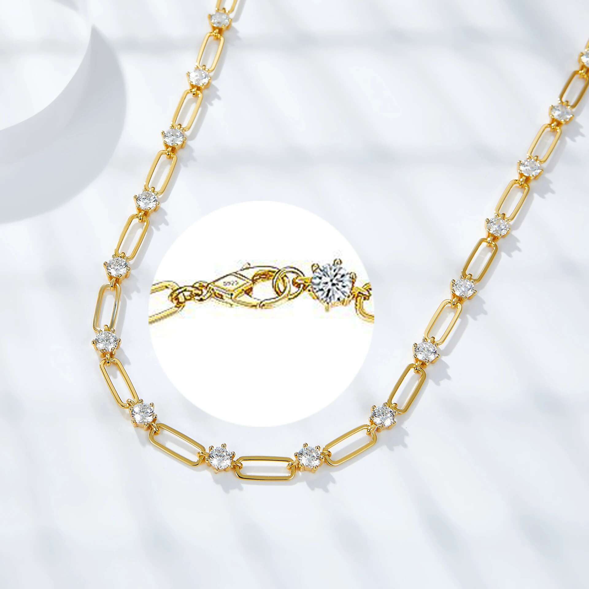 PureMax Premium D Color Moissanite for Women Sterg Sier Gold Plated Paperclip Necklace Fine Jewelry