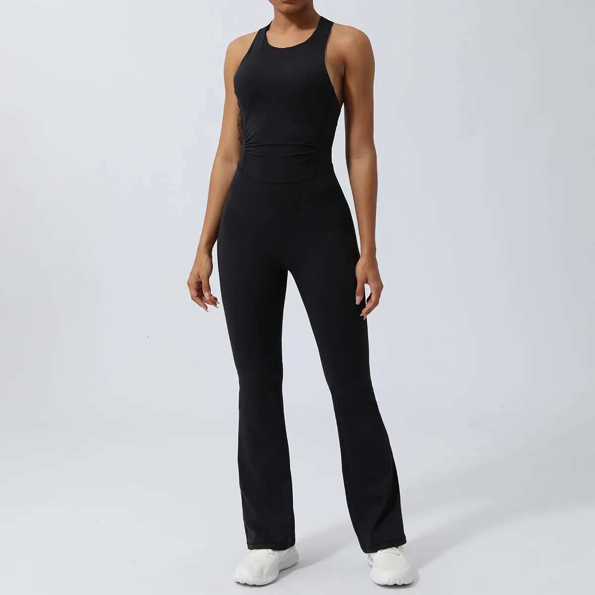 Seamless Yoga Jumpsuits Sports Fiess Peach Hip-Lifting Tight Flared Pants Backless One-Piece Workout Gym Tracksuits For Women