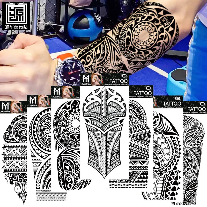 Size 208x95mm Waterproof Animal Temporary Tattoo Wolf Head Totem Arabic Text Sticker 250219