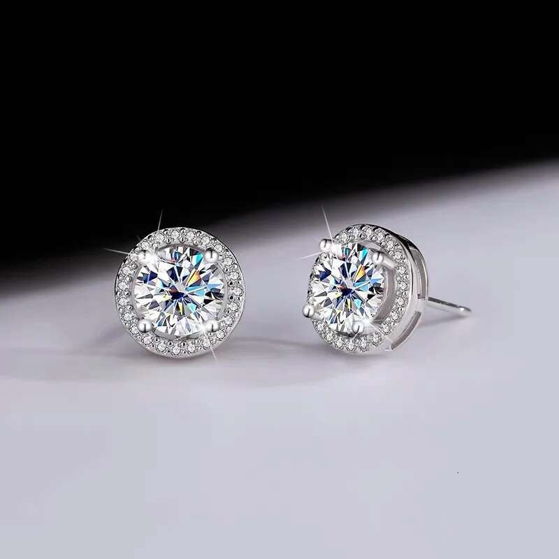 1CT 100% Real Moissanite Studs Pass Dia tester Sier Platinum Plated Zircon Bride Wedding Gemstone Earrings
