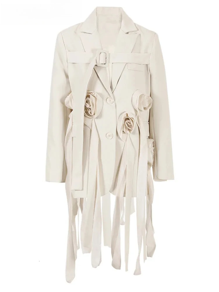Beige Wer Irregular Blazer Women New Lapel Long Sleeve Loose Fit Jacket Fashion Tide Spring Autumn 2024 Zm542