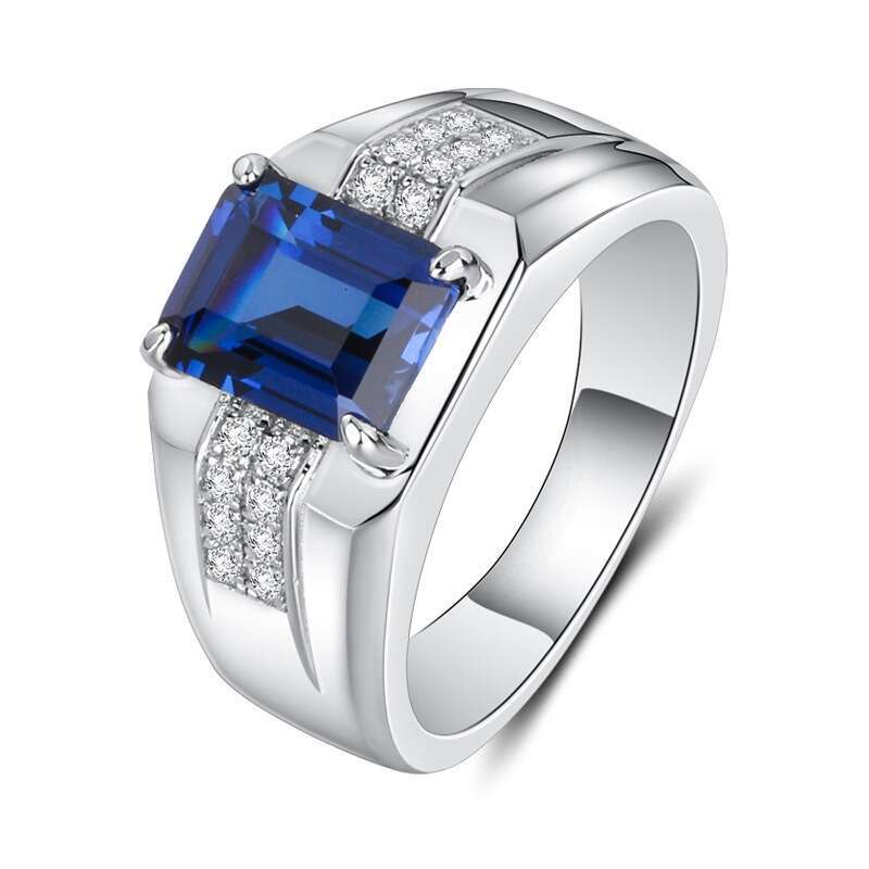 Feiyu Hot Selling Luxury Blue Zircon Crystal Men's Fashion Jewelry Silver Personalized Ring