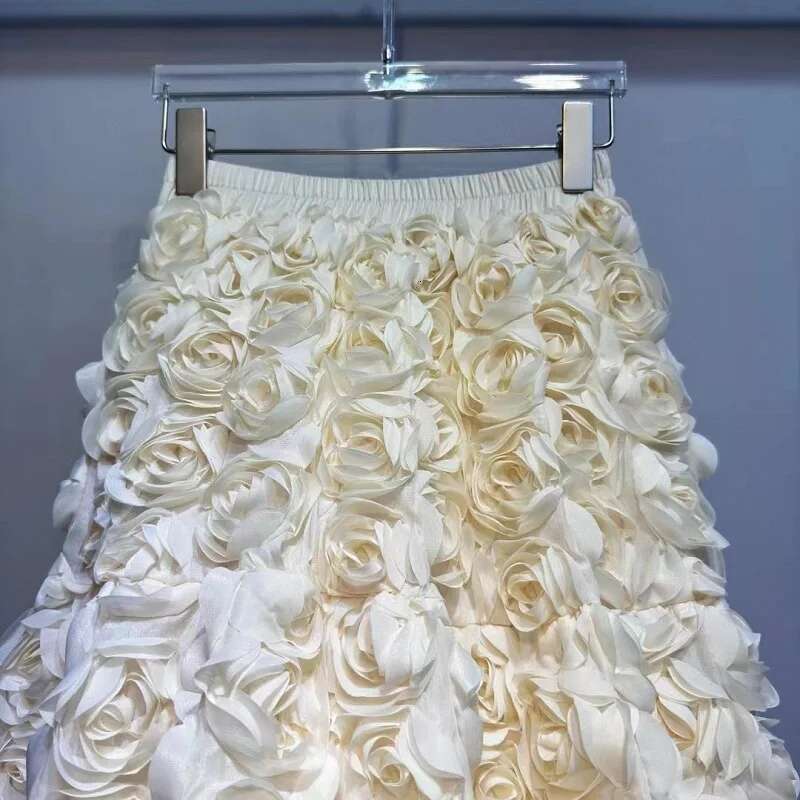 3D Wer Design Loose Red Ball Gown Skirts High Waist Big Size Skirt Women 2024 Autumn New Tide All-Match Clothing O147