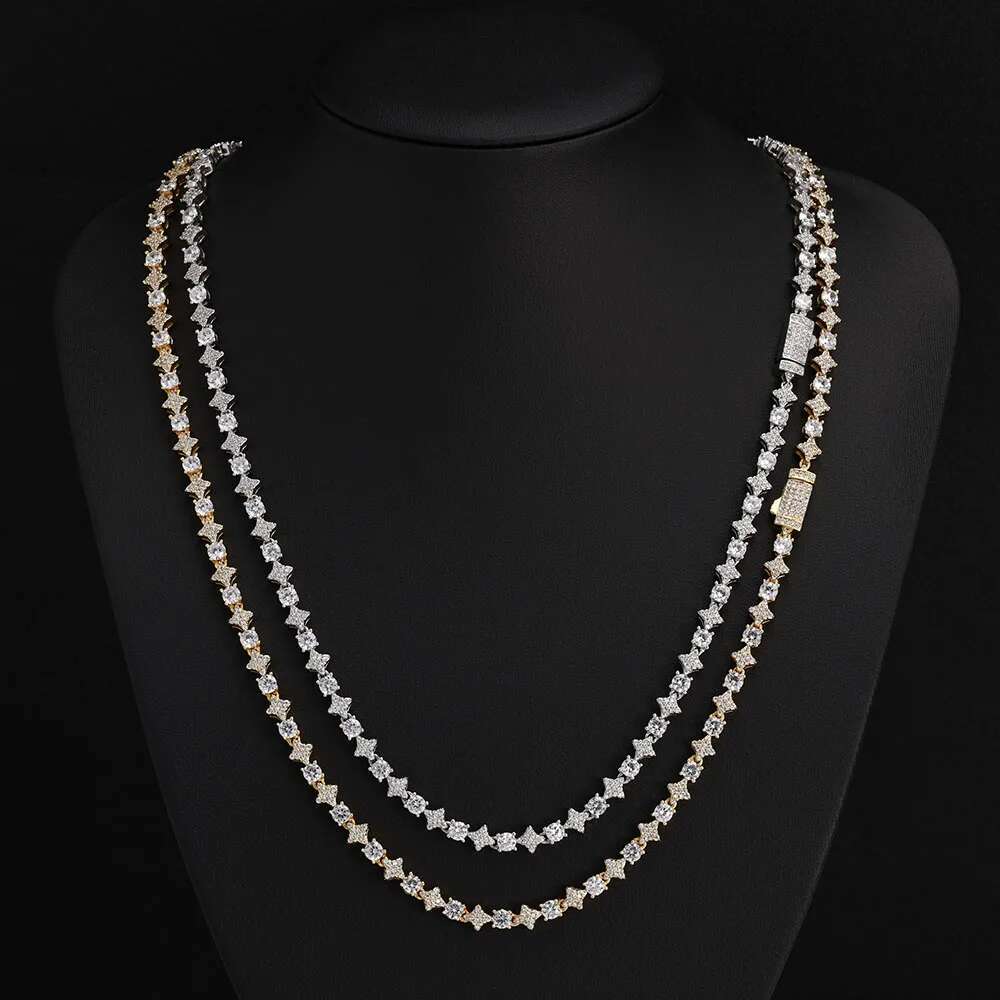 Sier/ Gold Plated Star Round Zircon Tennis Chain Necklace New Design Hip Hop Couple Fine Jewelry Femme for Valentine