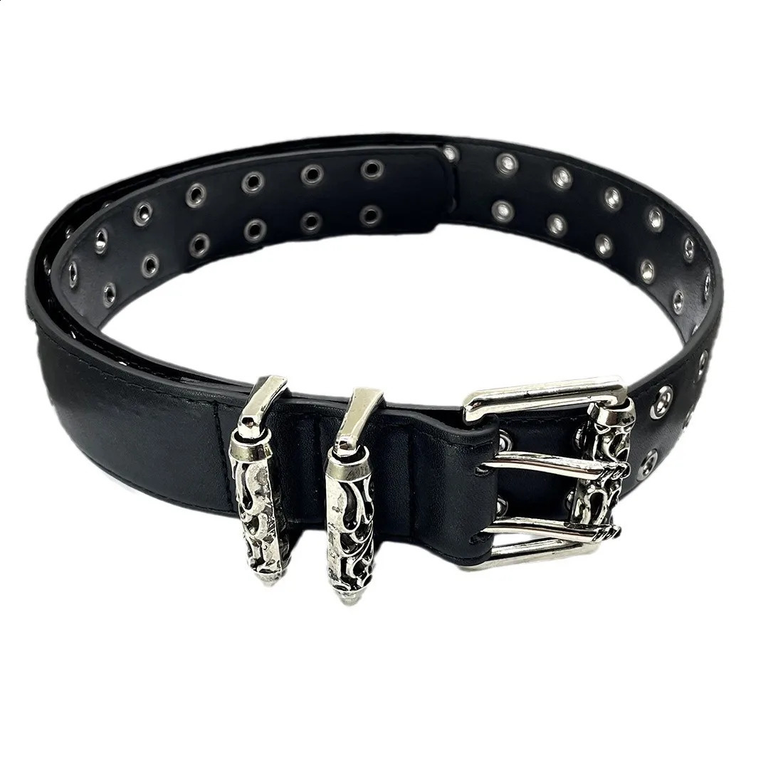 Star With Chain Eye Rivet Belt Goth Style Double Pin Buckle Man/woman Punk Style Pu Leather Waistband for Jeans Y2K Belt 250226
