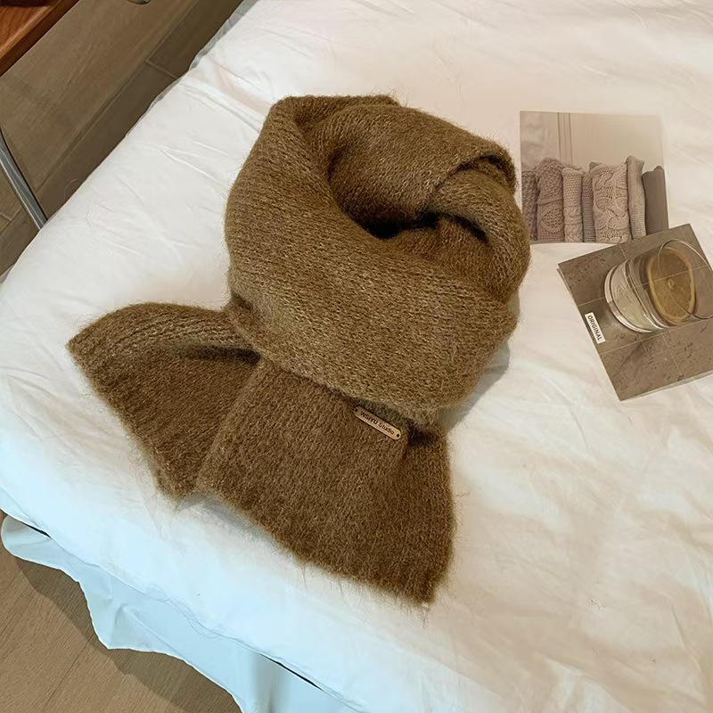 KK1 High-end solid color cashmere scarf for women in winter 2024 new style to keep warm and cold-proof Japanese style versatile knitted neck scarf