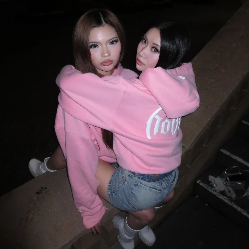 Y2K Valentine Pink Hoodie Harajuku High Street Foam Printing Men Women Streetwear Vintage Trendy Oversized Casual Pullover 250225