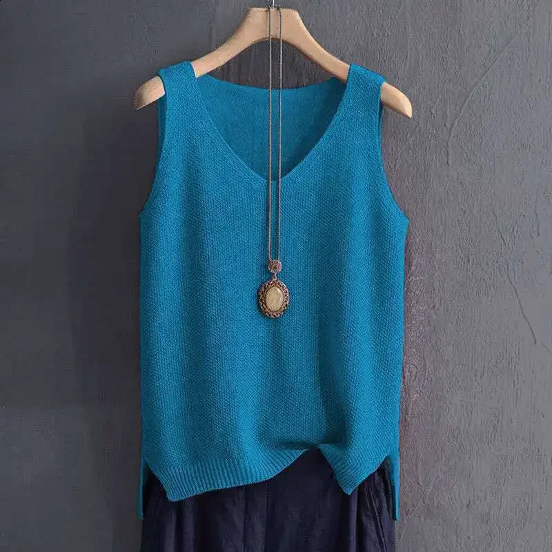 Big Size 5XL Solid Vintage Sleeveless Sweaters Vest Spring Autumn Loose VNeck Pullover Fashion Casual Women Knit Tops 250225