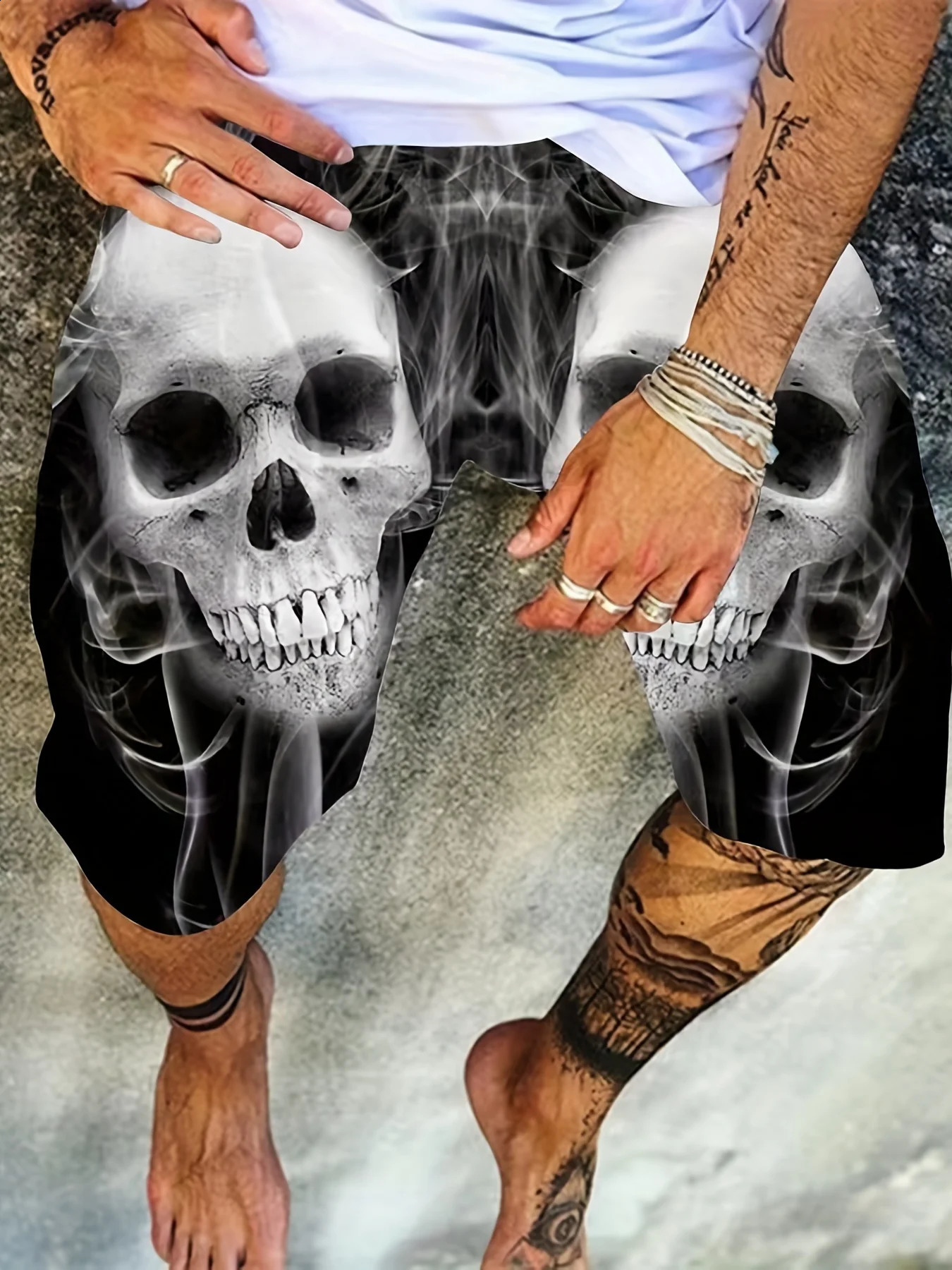 Fashionable3D printed skull print mens summer trendy cool soft beach loose shorts casual polyester fiber breathable shortsS5XL 250225