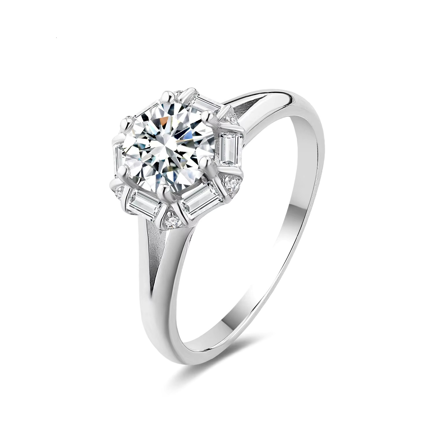 S Sier Moissanite Inlaid with urious Round Package Setting Temperament Trendy Women's Live Ring