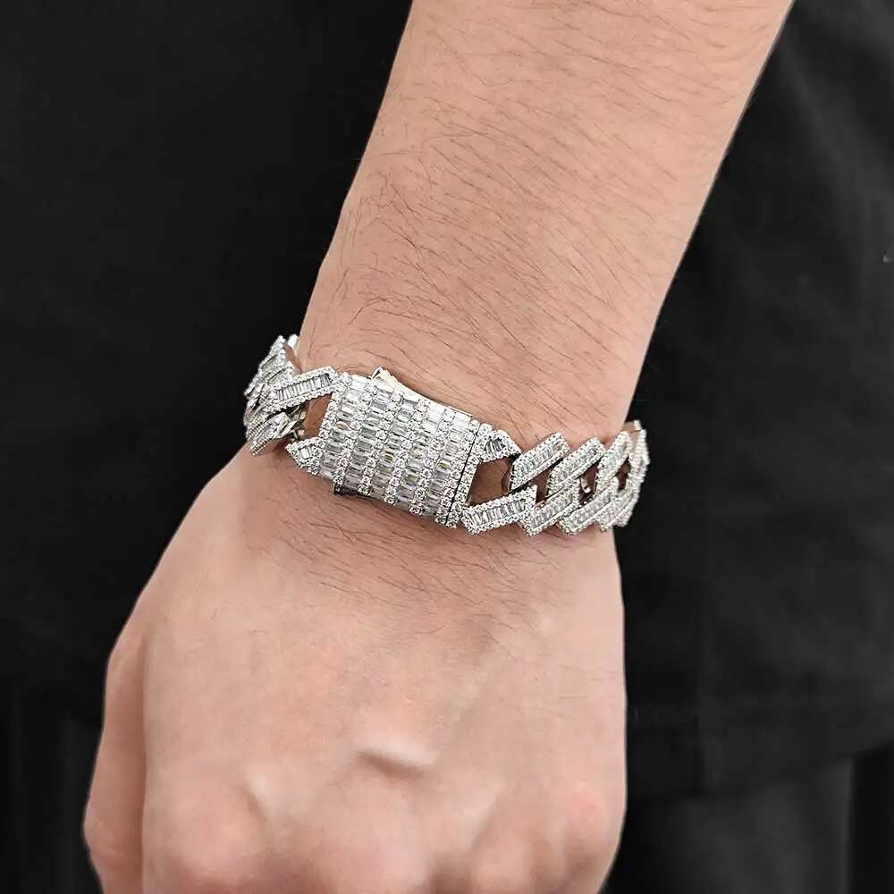 18/19MM Thick Mix Baguette Iced Out Cuban k Rapper Hip Hop Jewelry CZ Dia Chain Necklace For Men