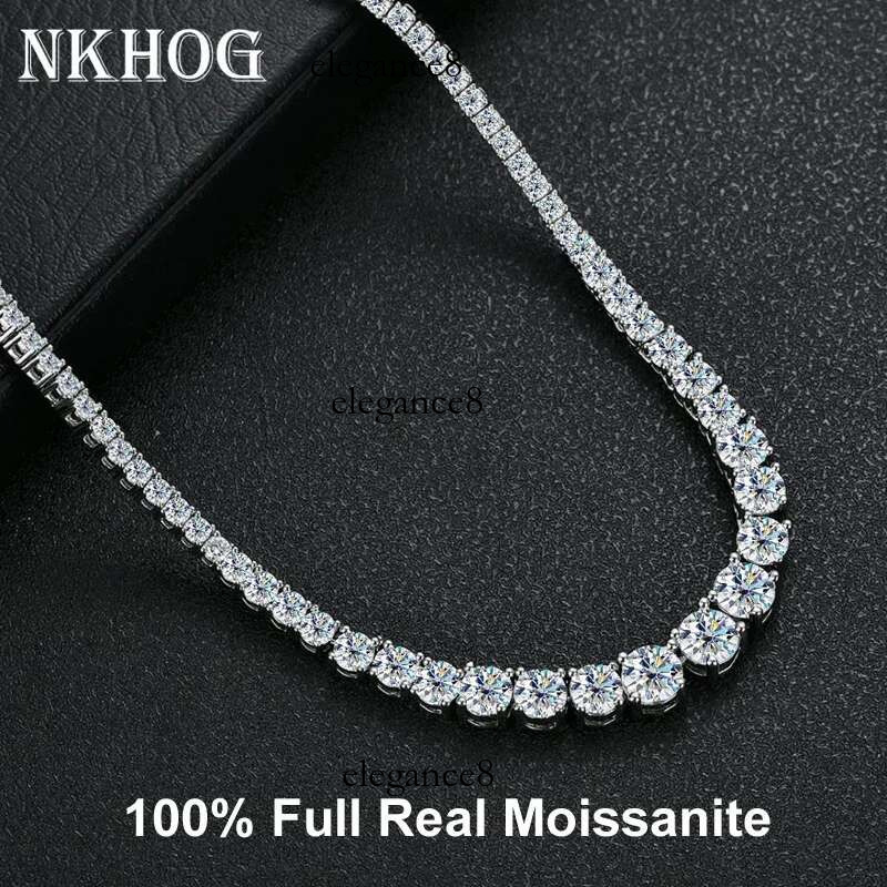 NKHOG 14-24 inch All Moissanite Tennis Necklace For Women Sterg Sier Plated Gold Pass Dia Test Pendant Jewelry