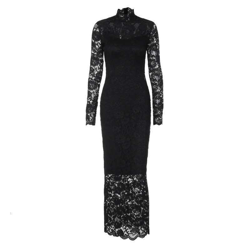 Women's New4 Summer New Fashionable And Sexy Lace Patchwork Slim Fit Long Sleeved Dress