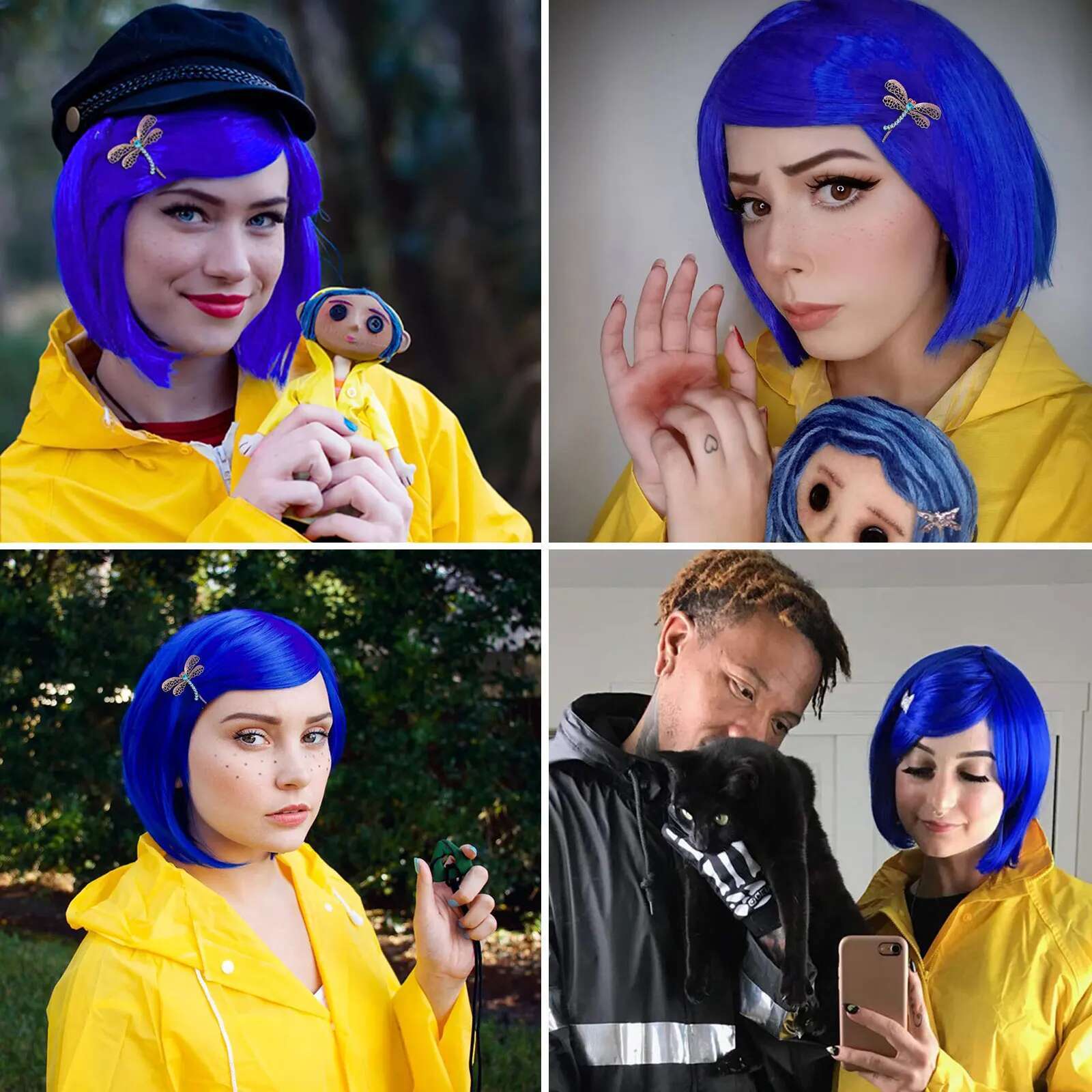 Corae Blue Short Straight Bob Wig Heat Resistant Synthetic Wigs For Halloween Cosplay Party