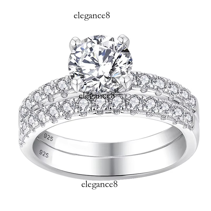 Moissanite Engagement Fine Jewelry Sterg Sier Rhodium Plated Zircon Lovers Wedding Ring Stacking