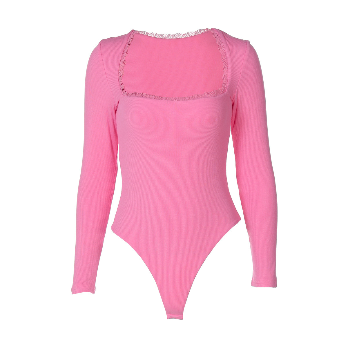 Women's New4 Winter New Product Fashionable And Sexy Square Collar Lace Slimming Bottom Long Sleeve Jumpsuit