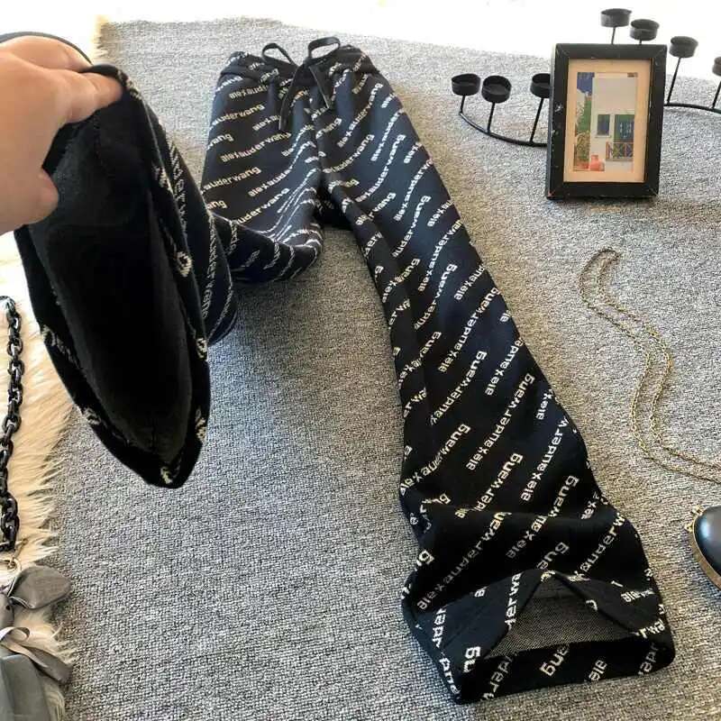 2025 New Autumn/Winter Wool Thick Wide Leg Designer Women's Fashion Letter Printed Straight Tube Fashion Office Women's Full Match High Wais